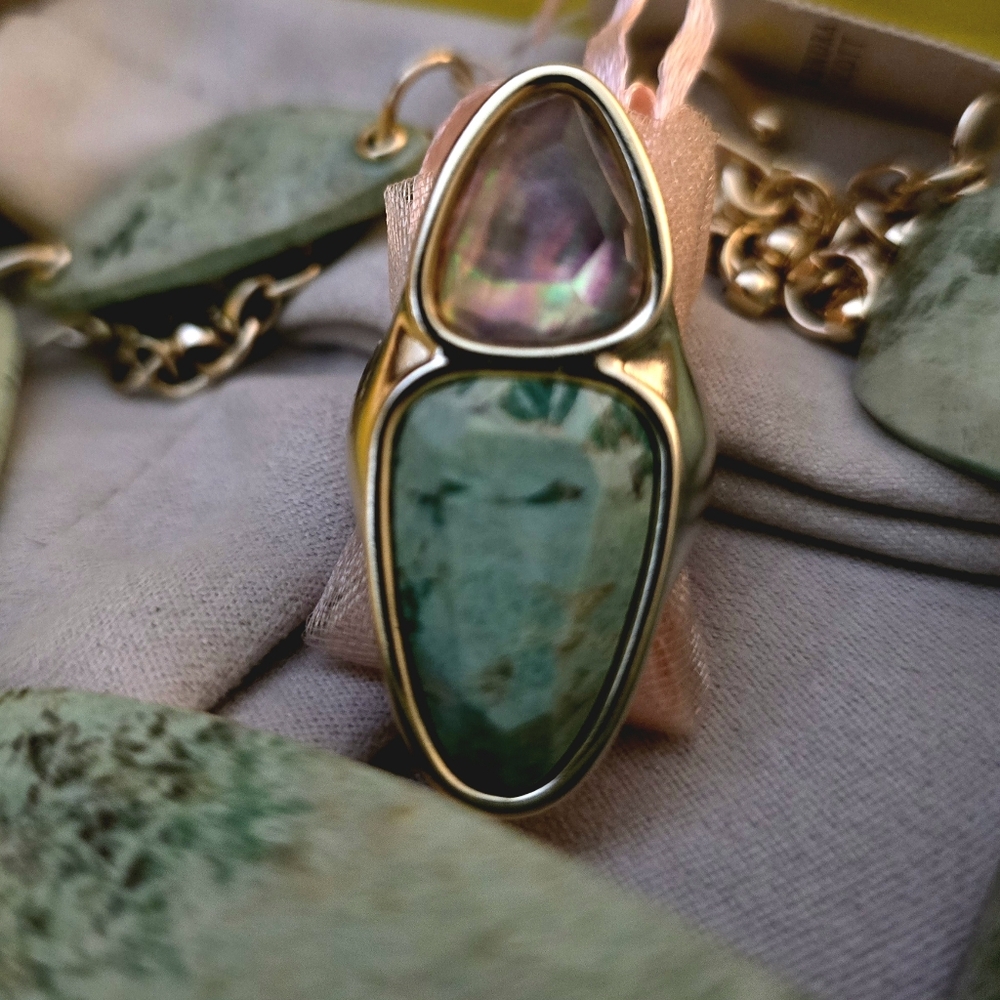 Kendra Scott Margot Gold Sea Green Mix Cocktail Ring Size 7 NWT - Picture 2 of 2